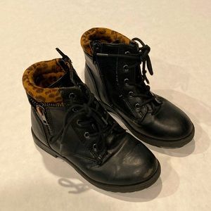 Rampage girls black lace up boots with leopard detail